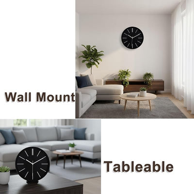 Reloj pared redondo 3D 12pulg negro cuarzo silencioso