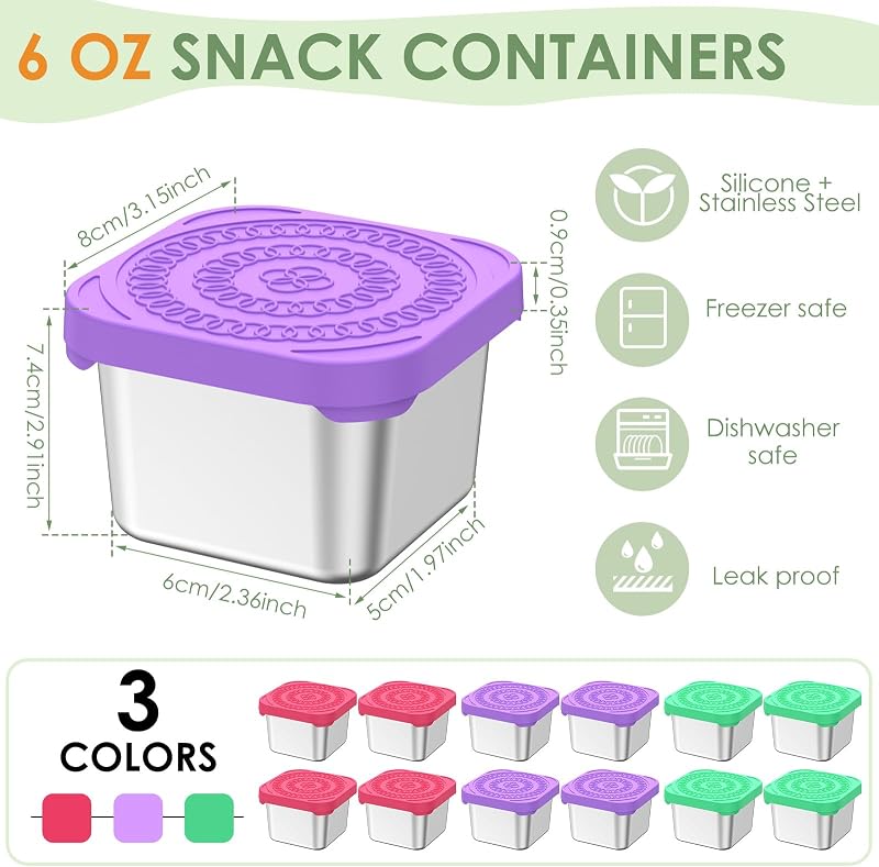 12 Pzas Recipientes Acero Inox 6oz Con Tapas Silicona