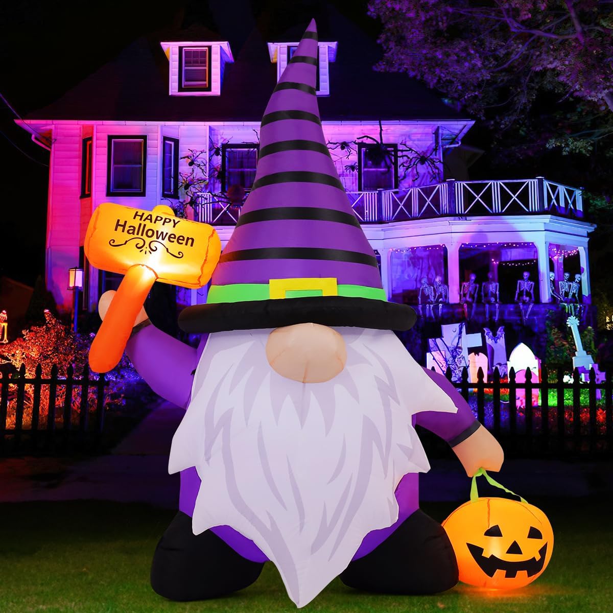 Gnomo inflable Halloween 6.7" con luces LED patio exterior