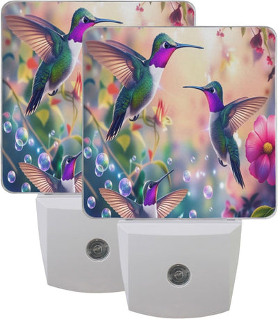 2 Luces Noche Colibríes Sensor LED Flores Ajustables Hogar