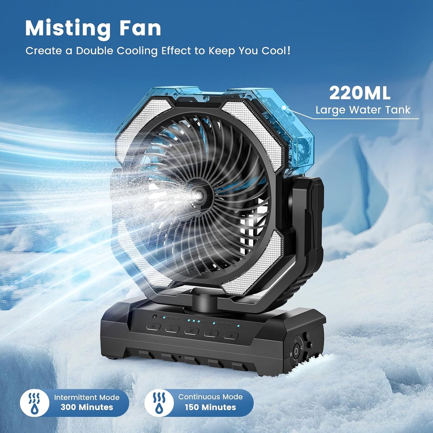 Ventilador neblina 20000mAh recargable USB con luz LED 250mL