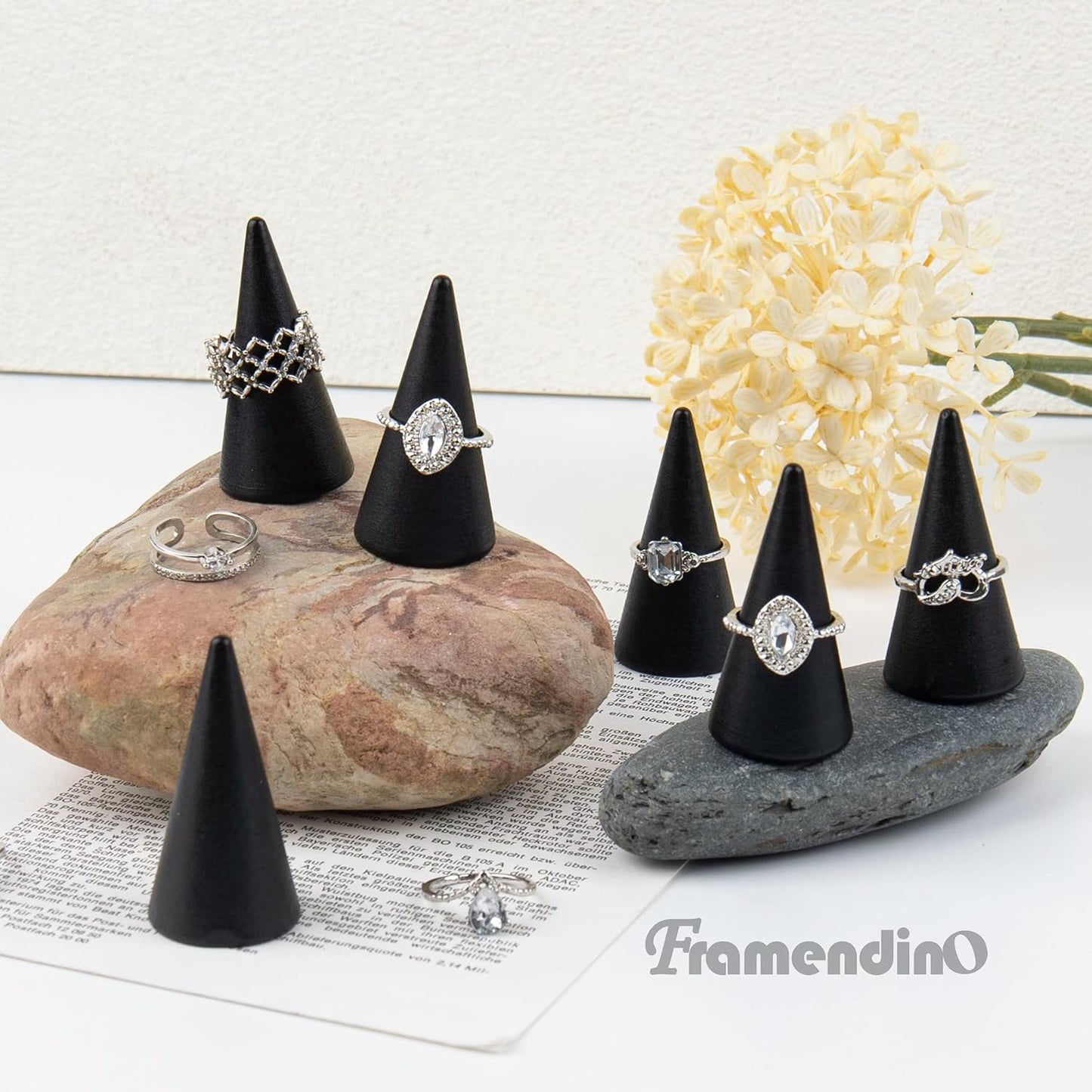 30 Soportes Anillos Cono Madera Negra Exhibición Joyería