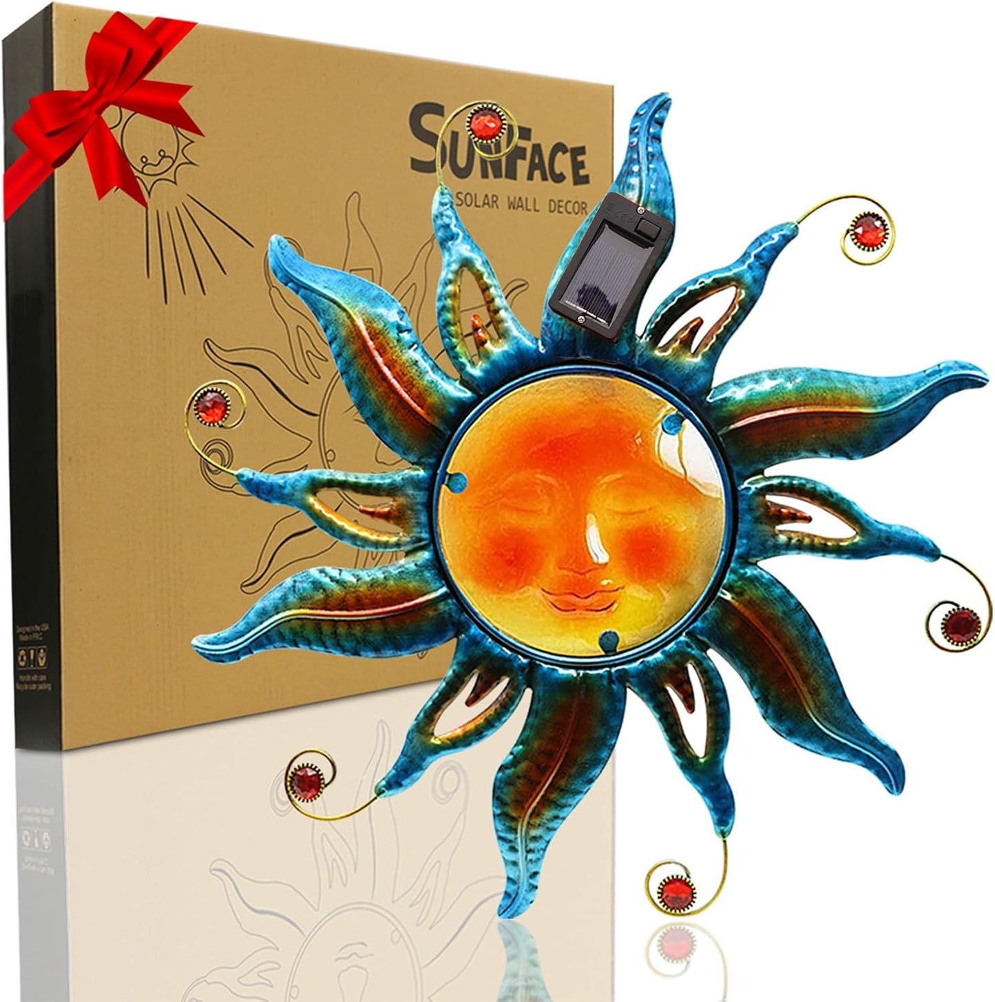 Arte pared solar cara de sol con luces LED 18pulg azul