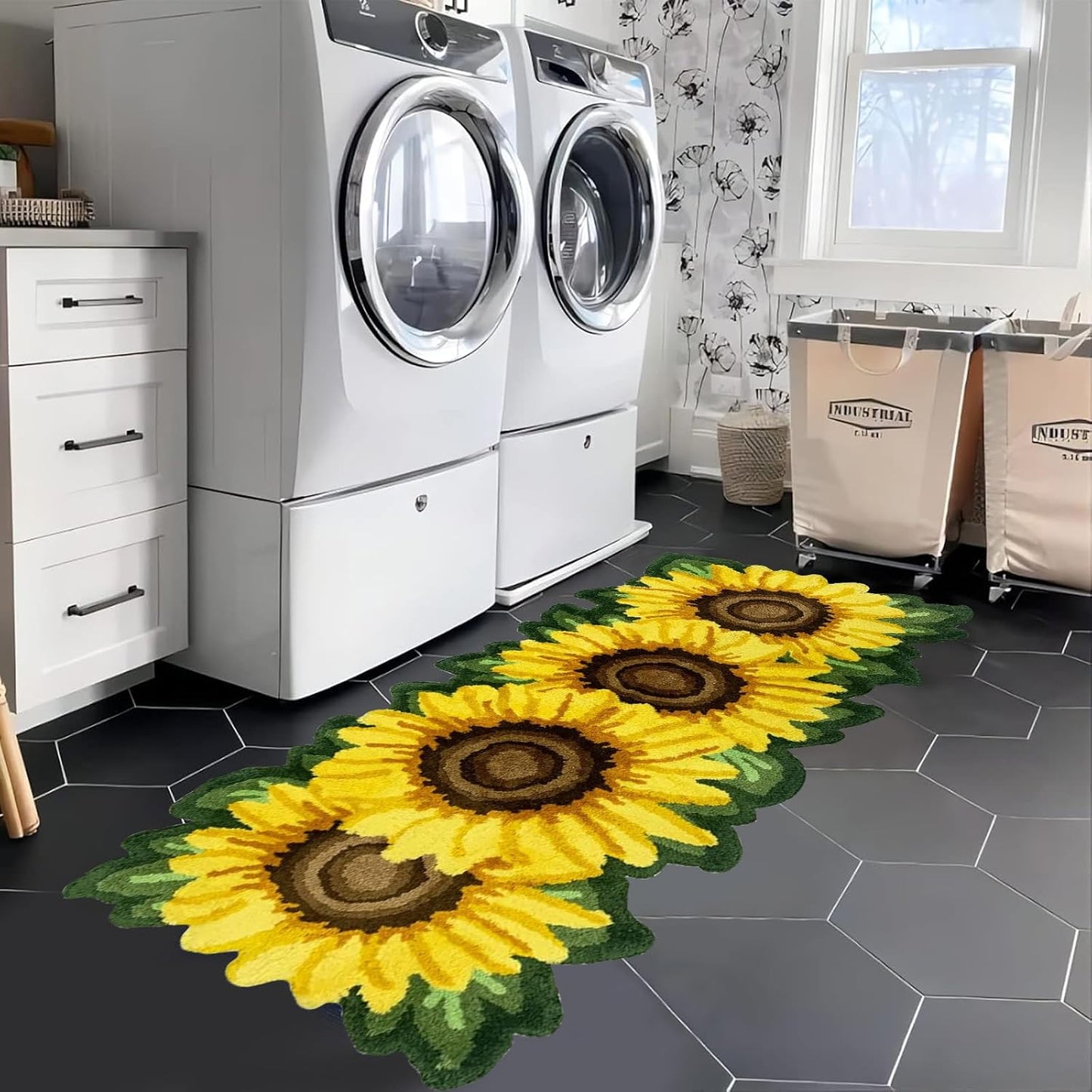 Alfombra pasillo girasol hecha a mano 25.6x63"