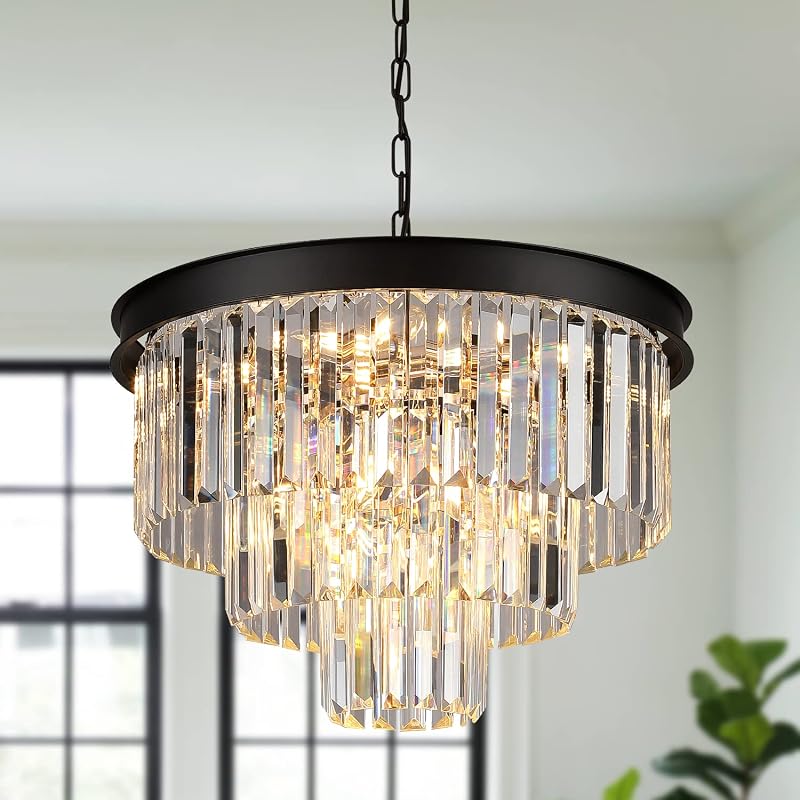 Candelabro cristal negro 20pulg 9 luces colgante sala