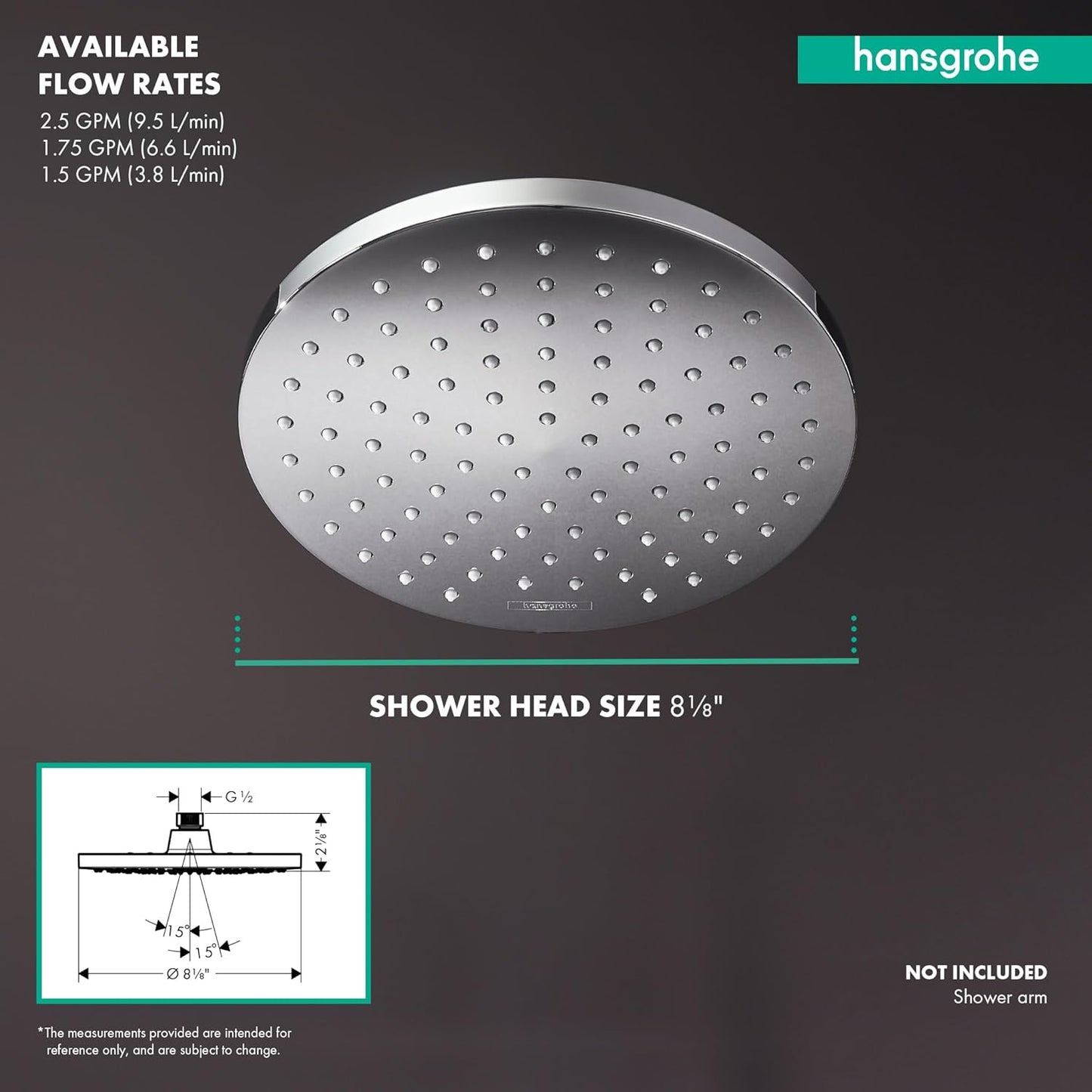 Cabezal ducha lluvia 8pulg negro mate 2.5GPM