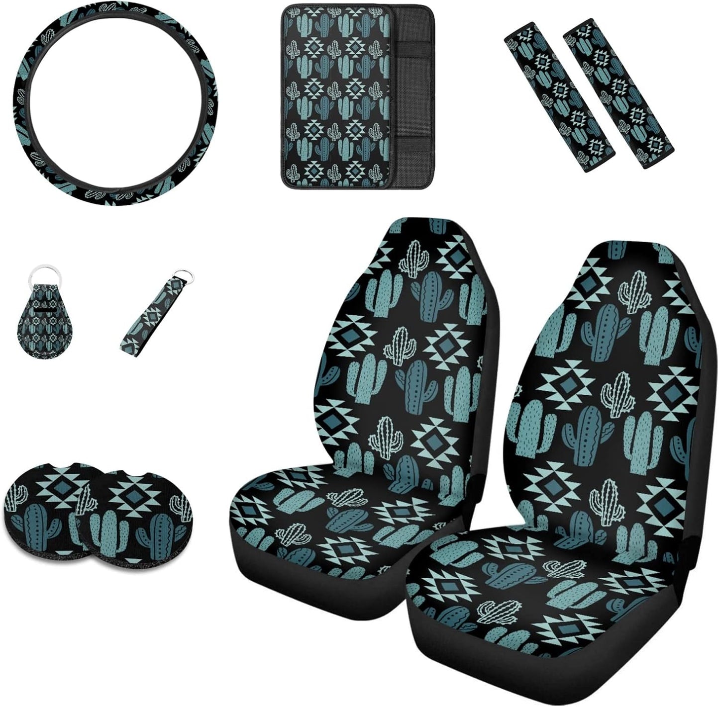 Set 10 Pzas Fundas Asiento Coche Estampado Cactus Verde