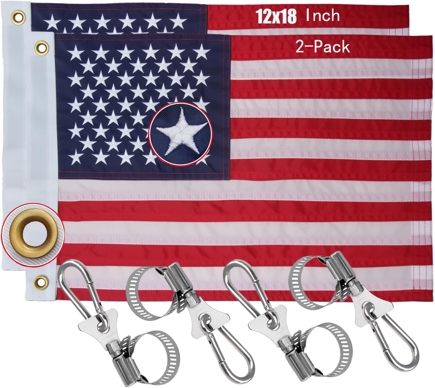 2 Banderas Barco EE.UU. 12x18" 210D con 4 Kits Asta 4 Julio