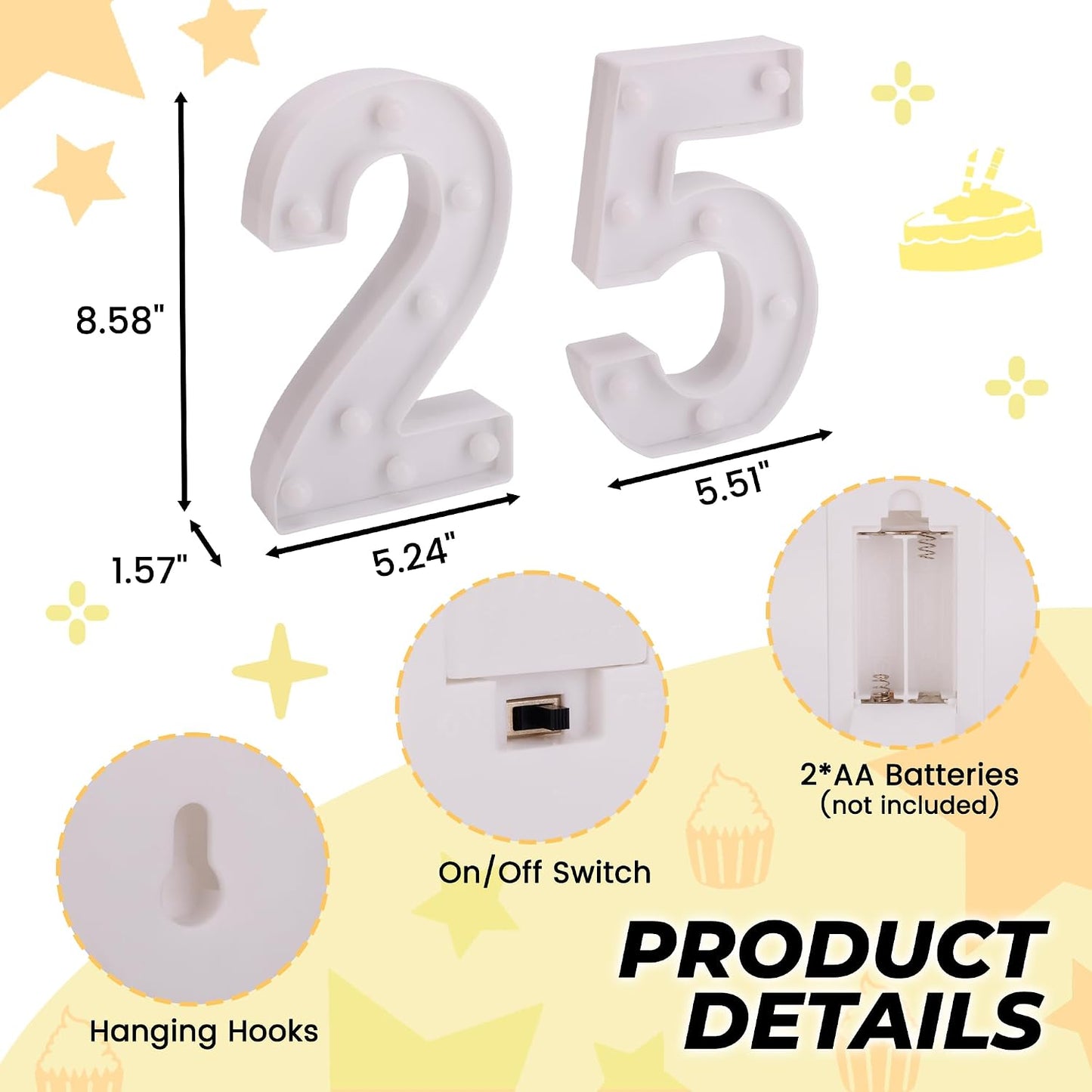 Letras LED iluminadas número 25 para cumpleaños y hogar