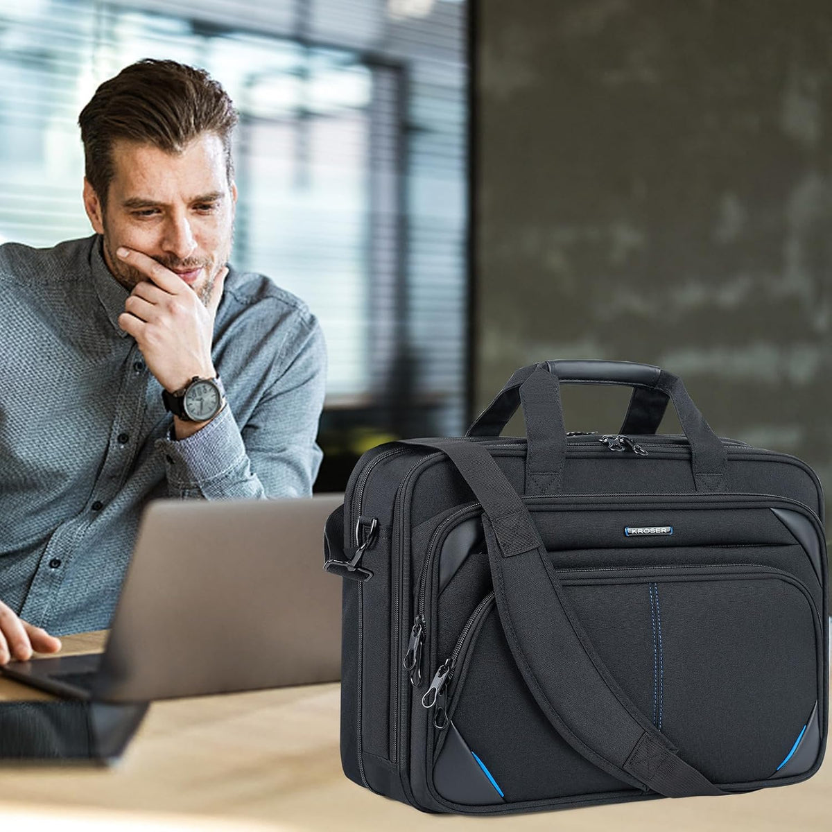 Bolsa mensajero laptop 17.3pulg expandible duradera
