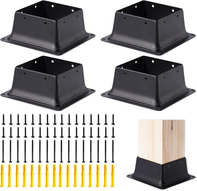 Base poste 4x4 4 Pzas soporte metal negro recubrimiento polvo