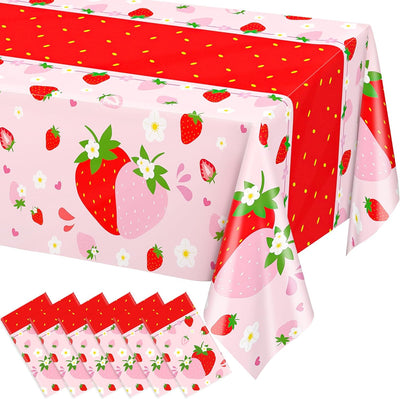 6 Manteles Fresa 54x108 para Fiesta Cumpleaños Baby Shower