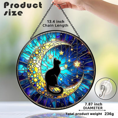 Atrapasoles cristal negro gato luna decoración