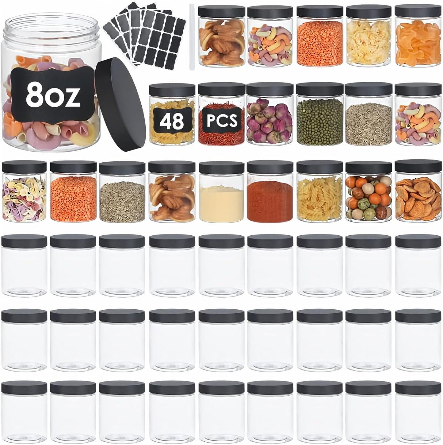 48 Frascos Plástico 8oz con Tapas Sin BPA Herméticos