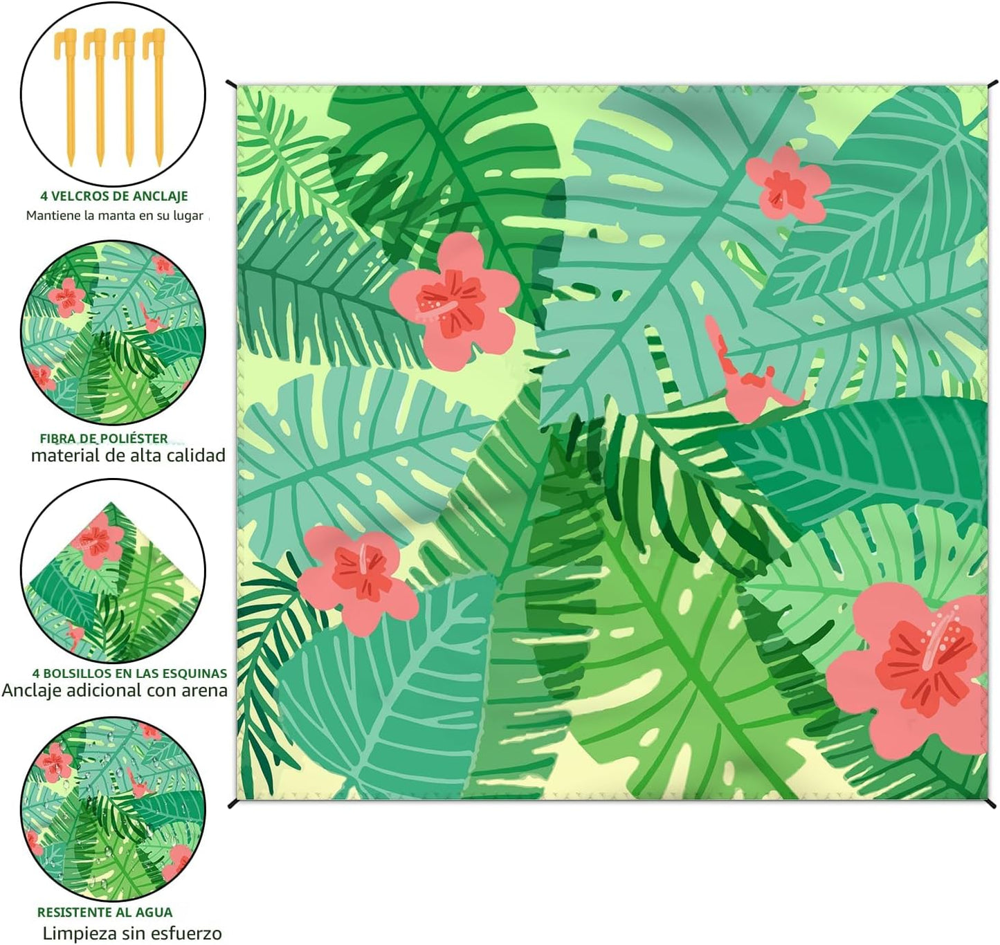 Manta playa impermeable 79x83pulg 4 estacas viajes