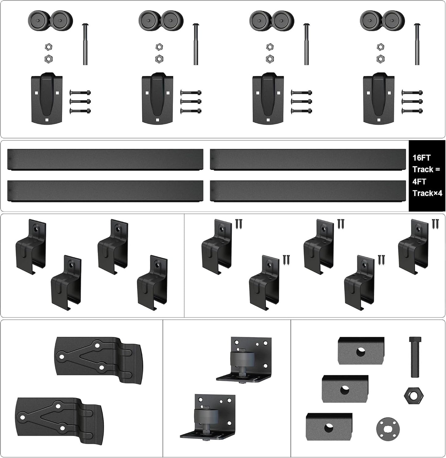 Kit herrajes puerta corrediza granero riel 16ft negro