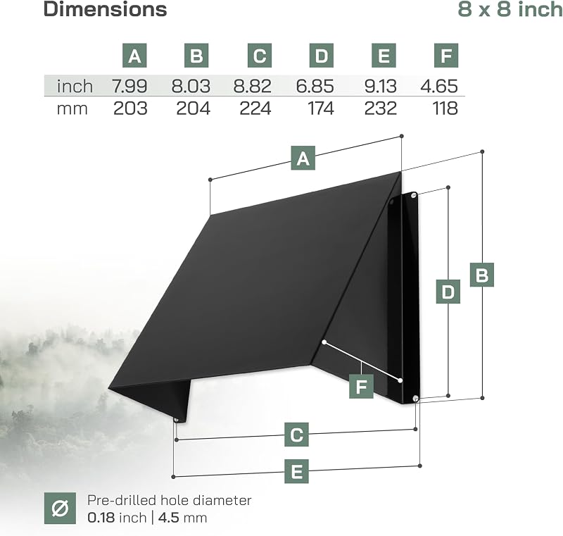 Cubierta ventilación 8x8pulg acero galvanizado negro