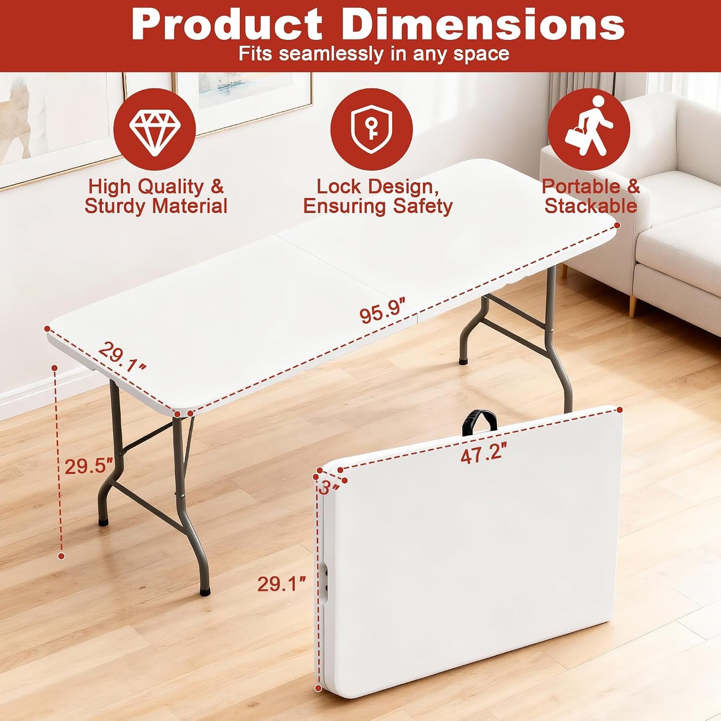 Mesa plegable 2.4m resistente uso interior exterior camping