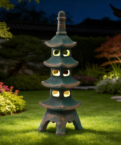 Estatuas solares pagoda 25.6pulg resina impermeable bronce