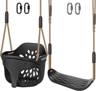 Set columpio bebé negro con respaldo y cuerdas ajustables