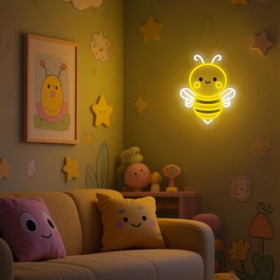 Letrero neón abeja decoración dormitorio oficina usb colgar