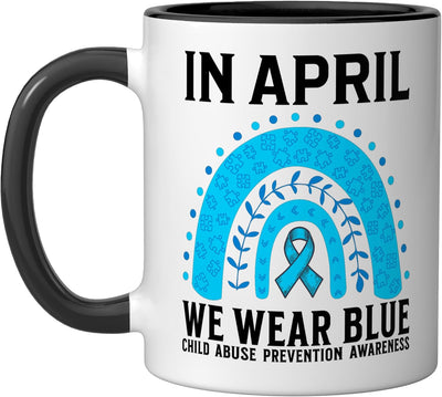 Taza cerámica para conciencia sobre abuso infantil negro/blanco