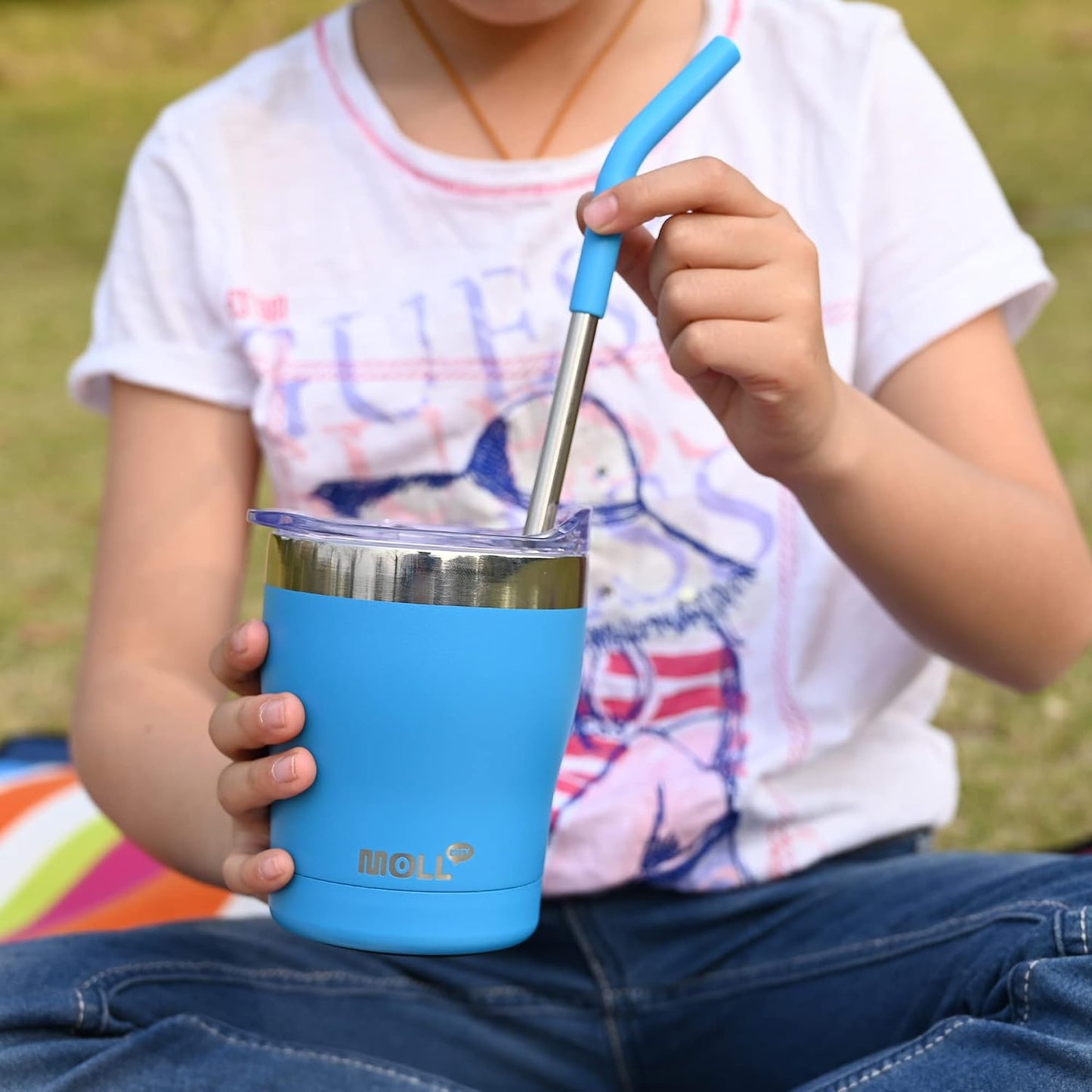 Vaso niños acero inox 9oz doble pared con pajilla