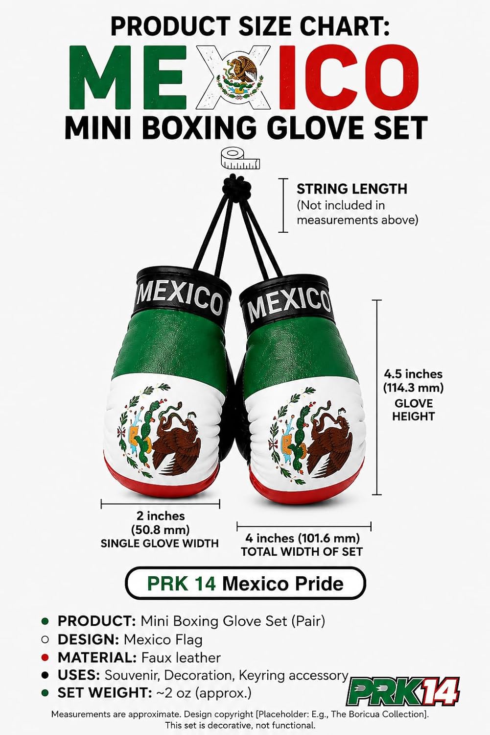 Guante boxeo con bandera mexicana para coche y espejo