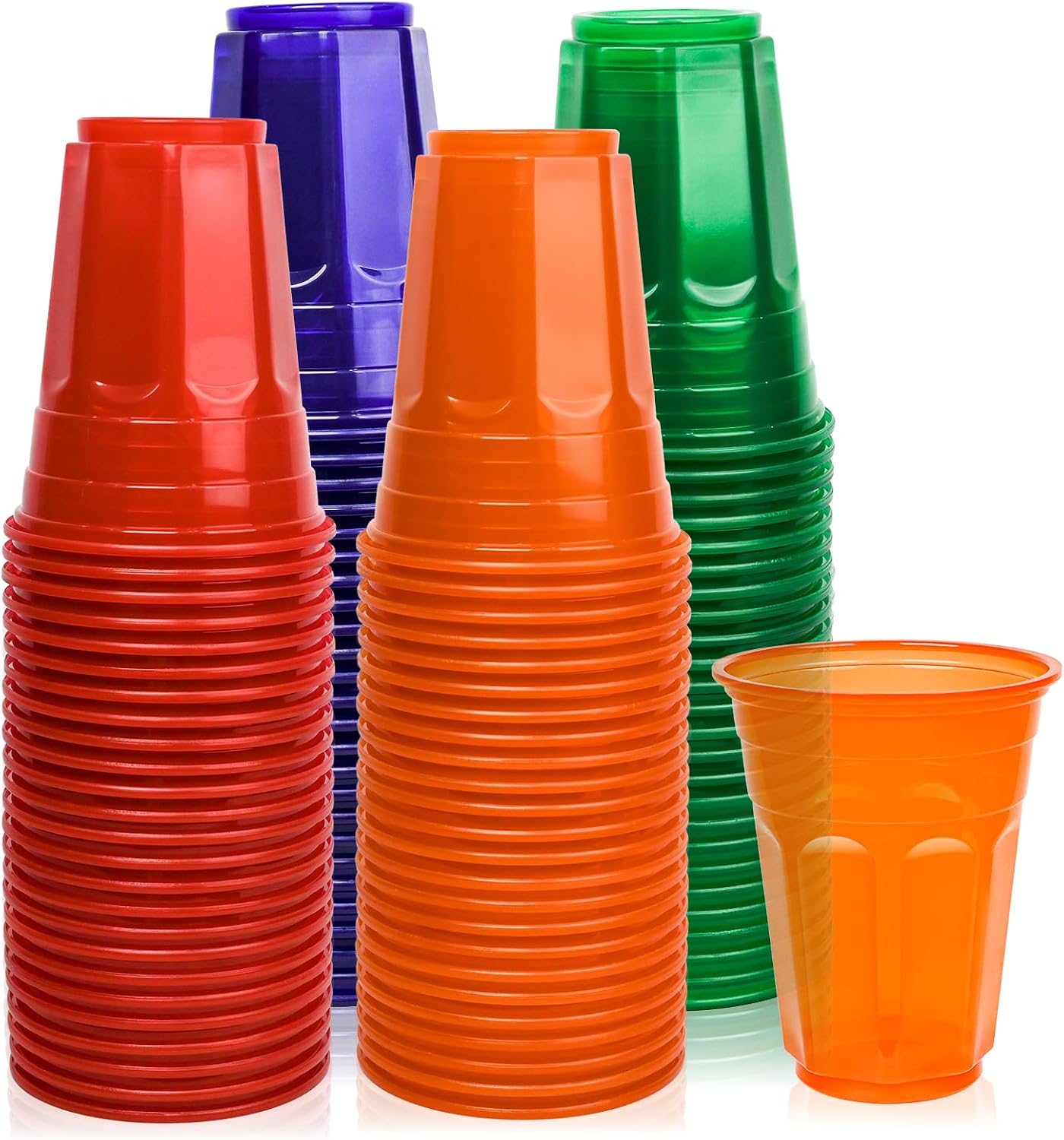 100 Vasos Plástico Reutilizables 16oz Coloridos Apilables