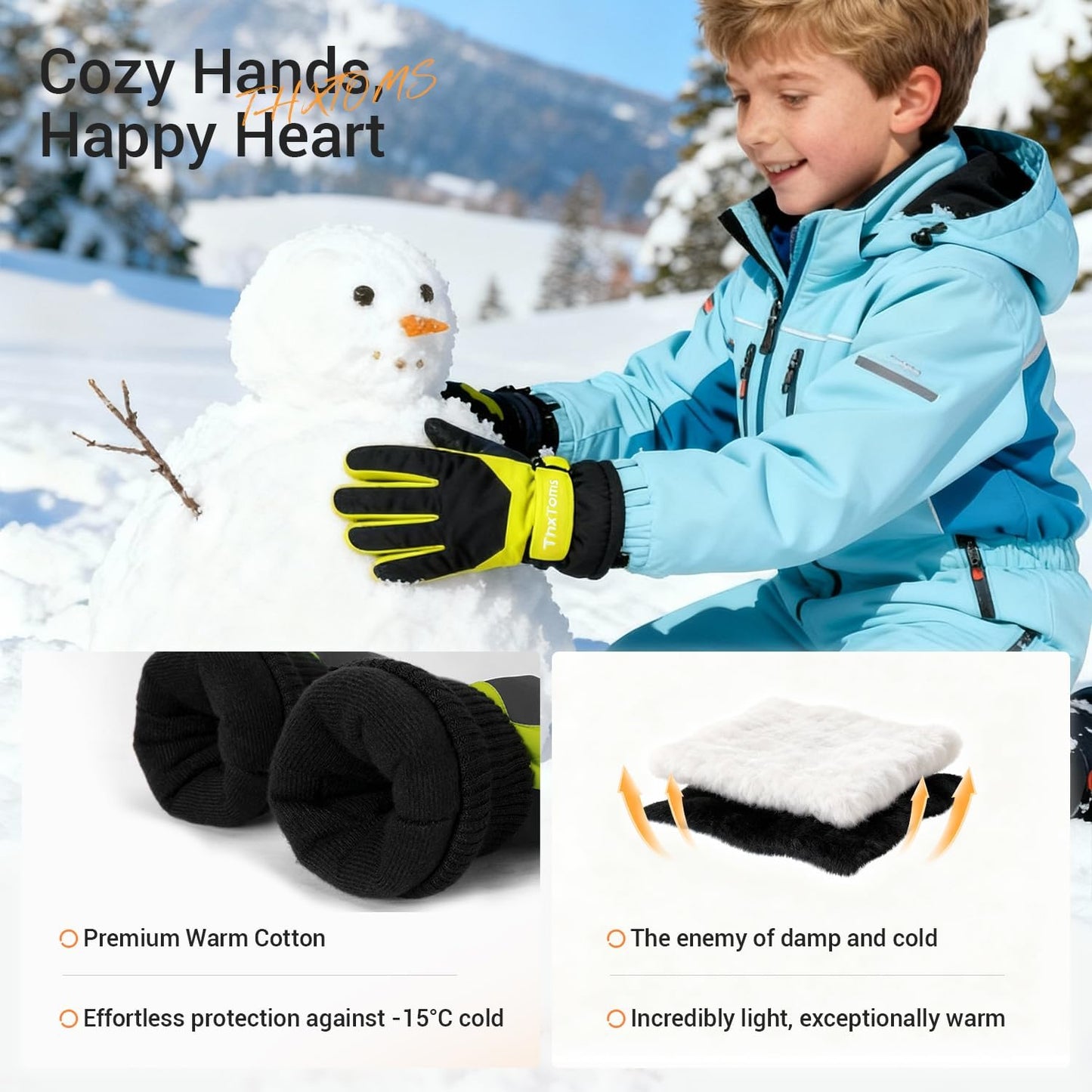 Guantes invierno niños impermeables para nieve 4-14 años