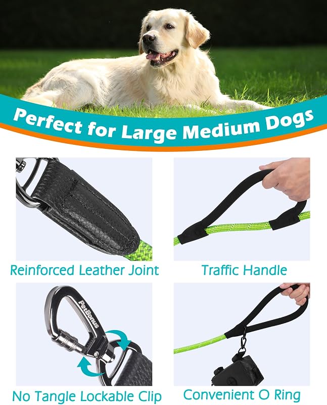 Correa perro doble asa 6ft nailon reflectante resistente