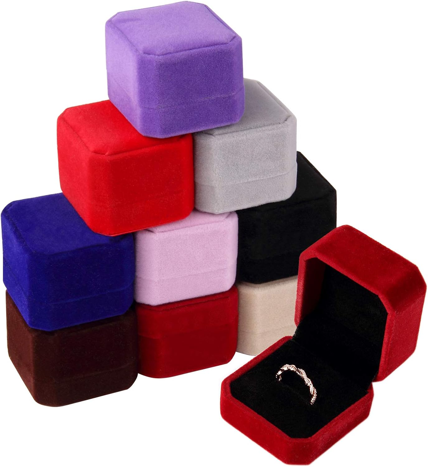 Caja terciopelo 9pcs anillos pendientes regalo surtidos