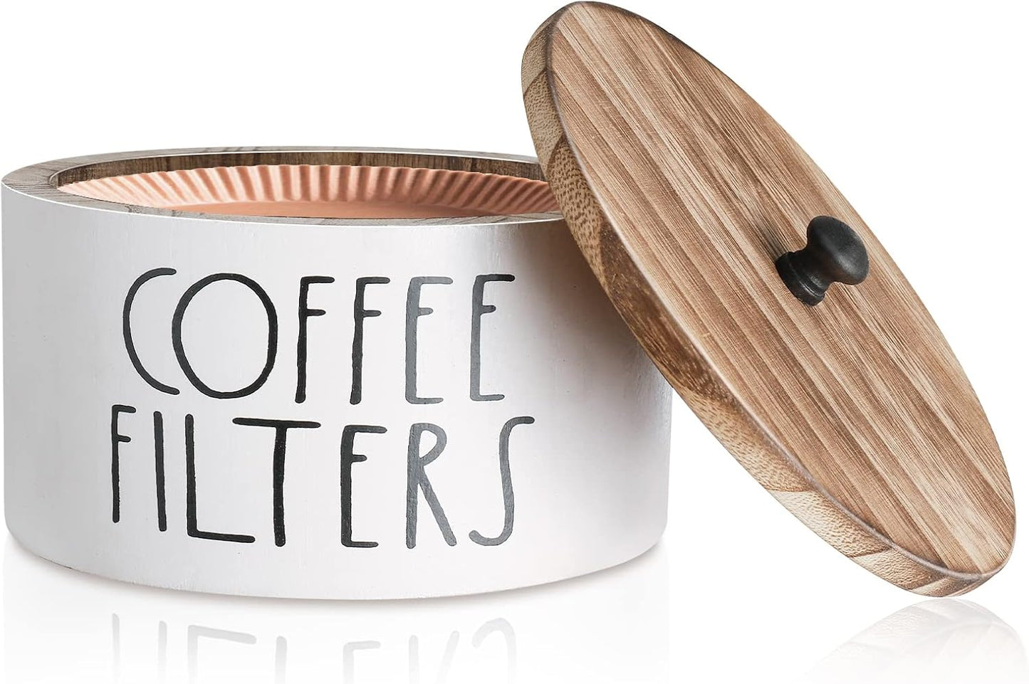 Soporte madera filtro café con tapa cesta rústica blanco