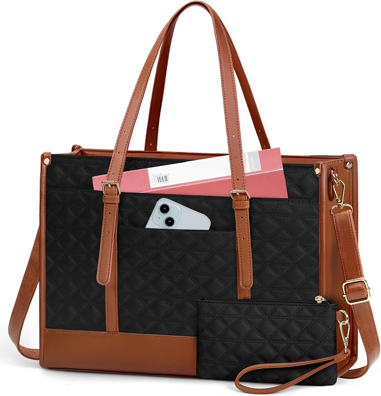 Bolsa laptop vegan cuero 15.6pulg acolchada tipo tote