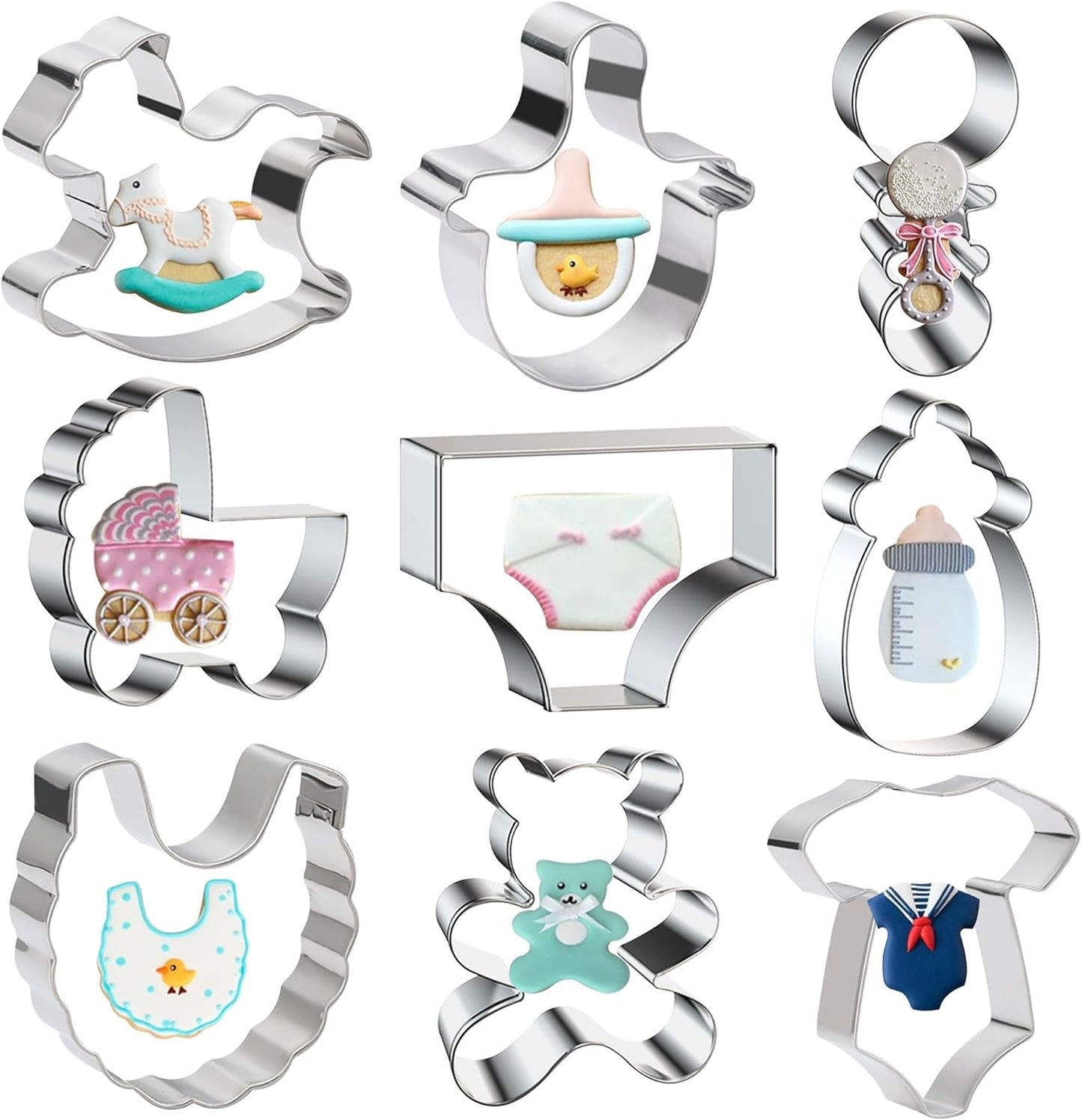 Set 9 Cortadores Galletas Acero Inox Babero Chupete