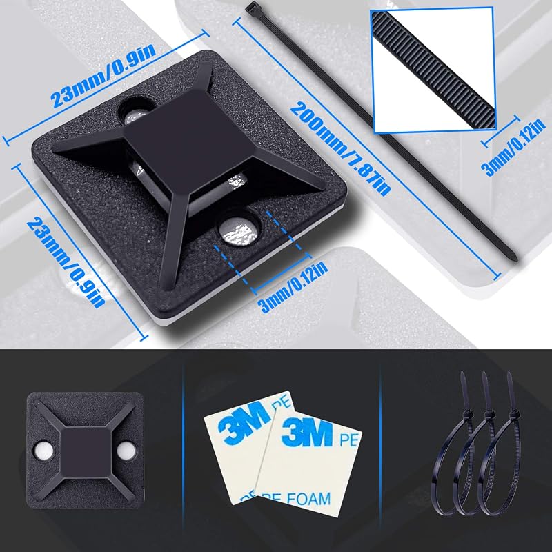 100 Bridas 4/5pulg Soportes Autoadhesivos para Cables Negros