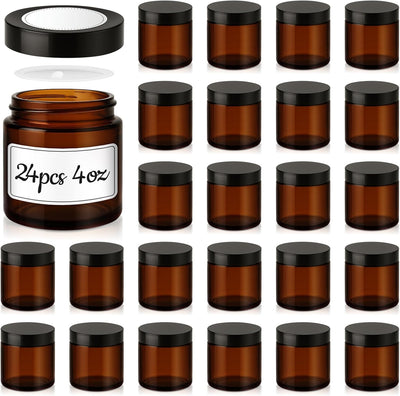 24 Tarros Vidrio 4oz Con Tapas Negras Herméticos Cosméticos