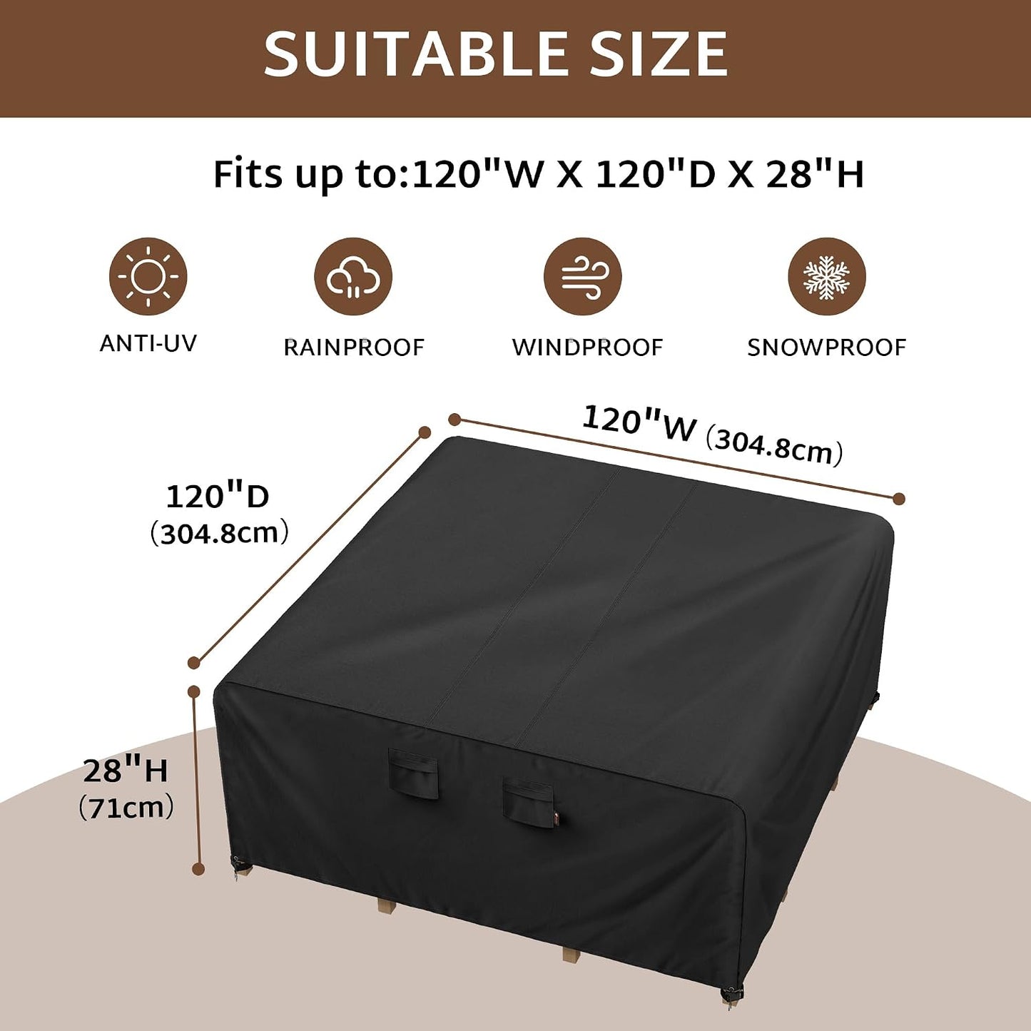 Funda cuadrada para muebles exterior 120x120" 600D