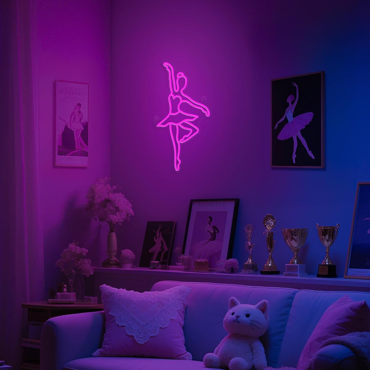 Letrero neón ballet para dormitorio con USB y ganchos
