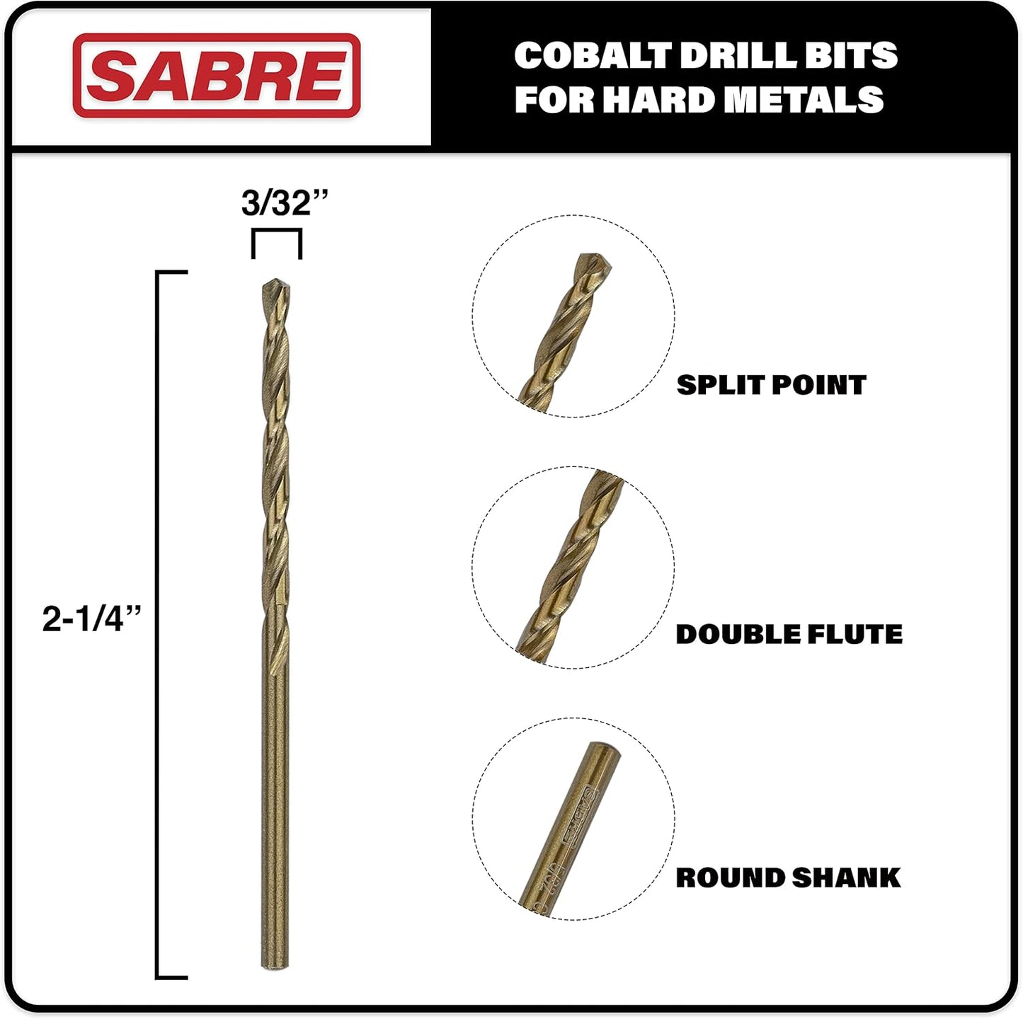 Set 5 Brocas Cobalto 3/32pulg para Metal Hierro Fundido