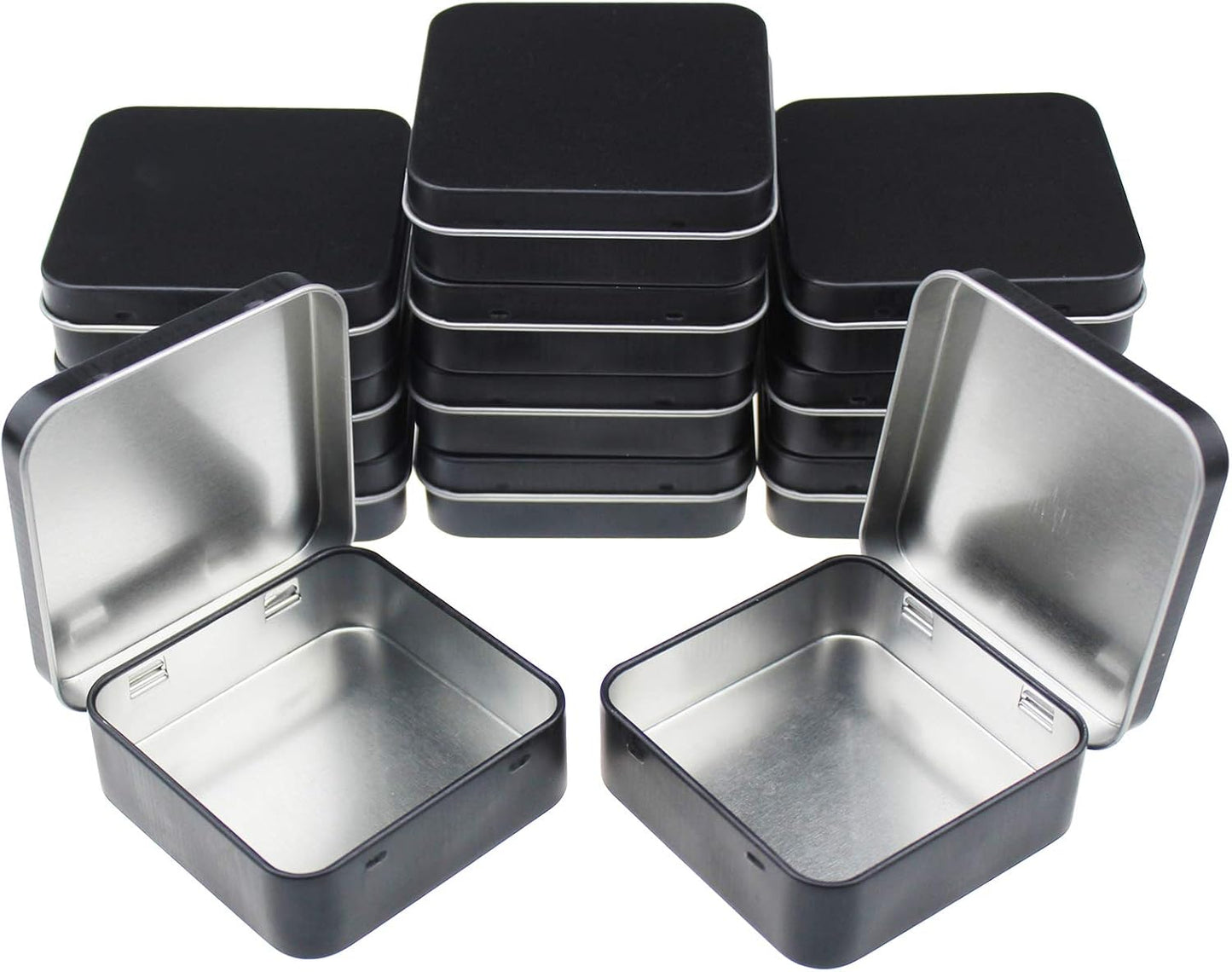 12 Latas Cuadradas Metal Vacías con Tapa 2.76x2.76" Negro