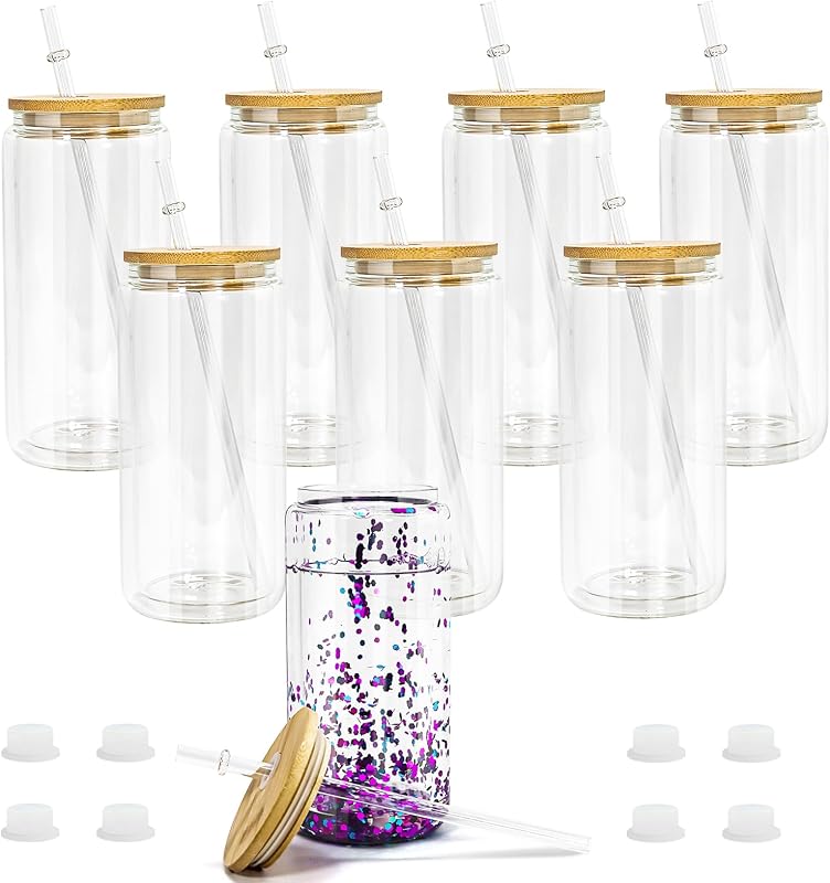 8 Vasos Acrílicos Nieve 20oz Con Tapa Bambú Popote