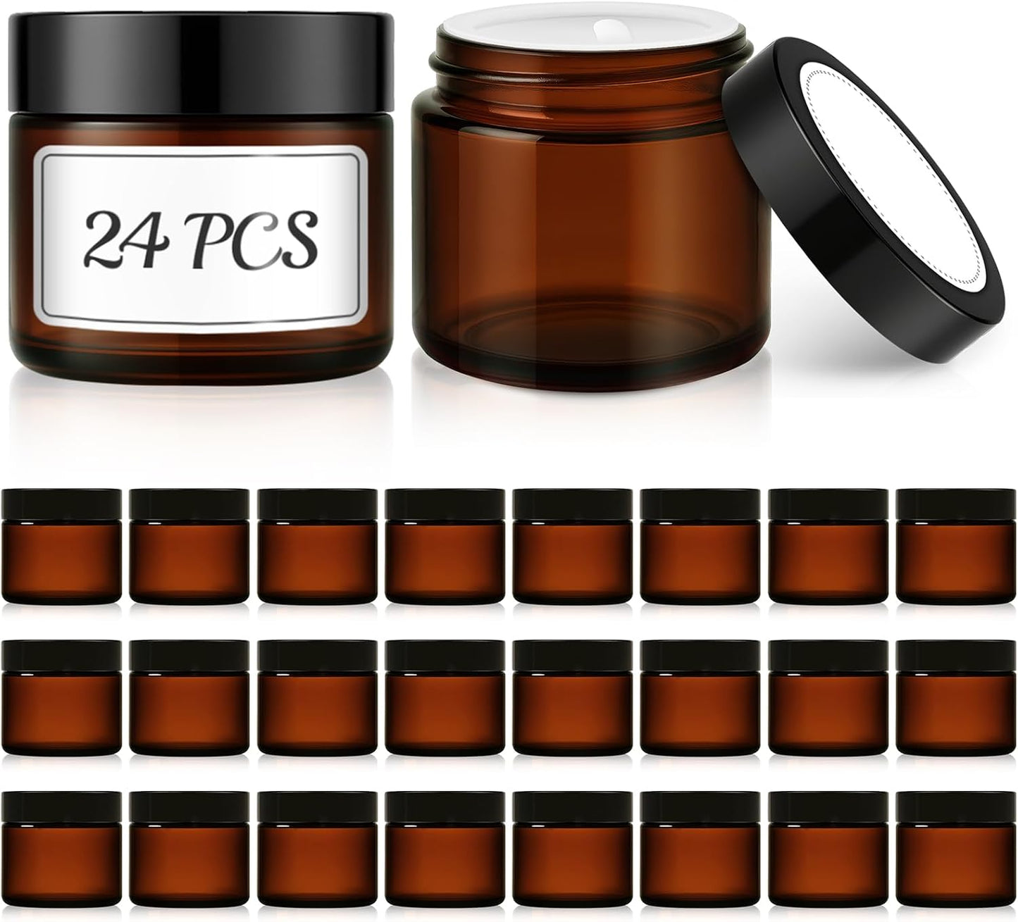 24 Tarros Vidrio Ámbar 60ml con Tapas para Cosméticos