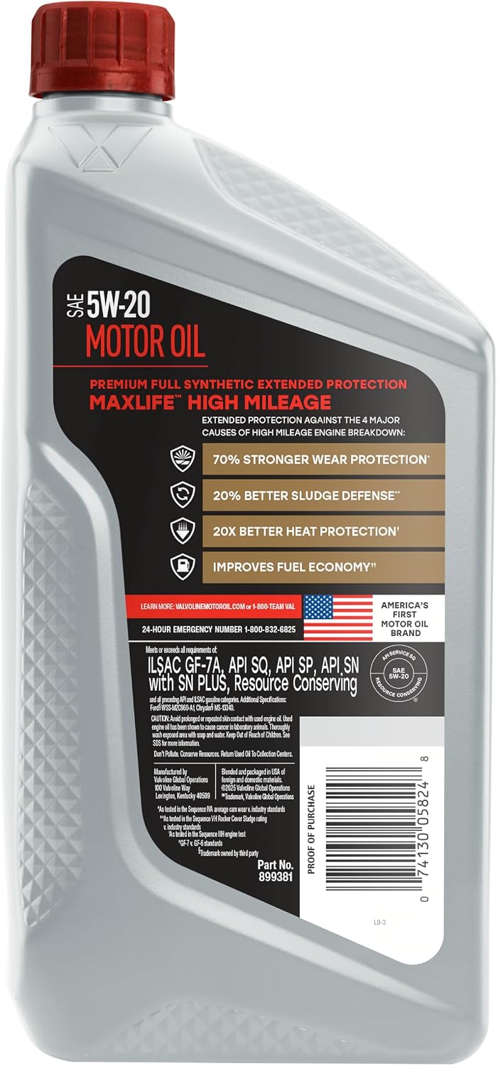 Aceite motor sintético 5w-20 1qt tecnologia ultra maxlife
