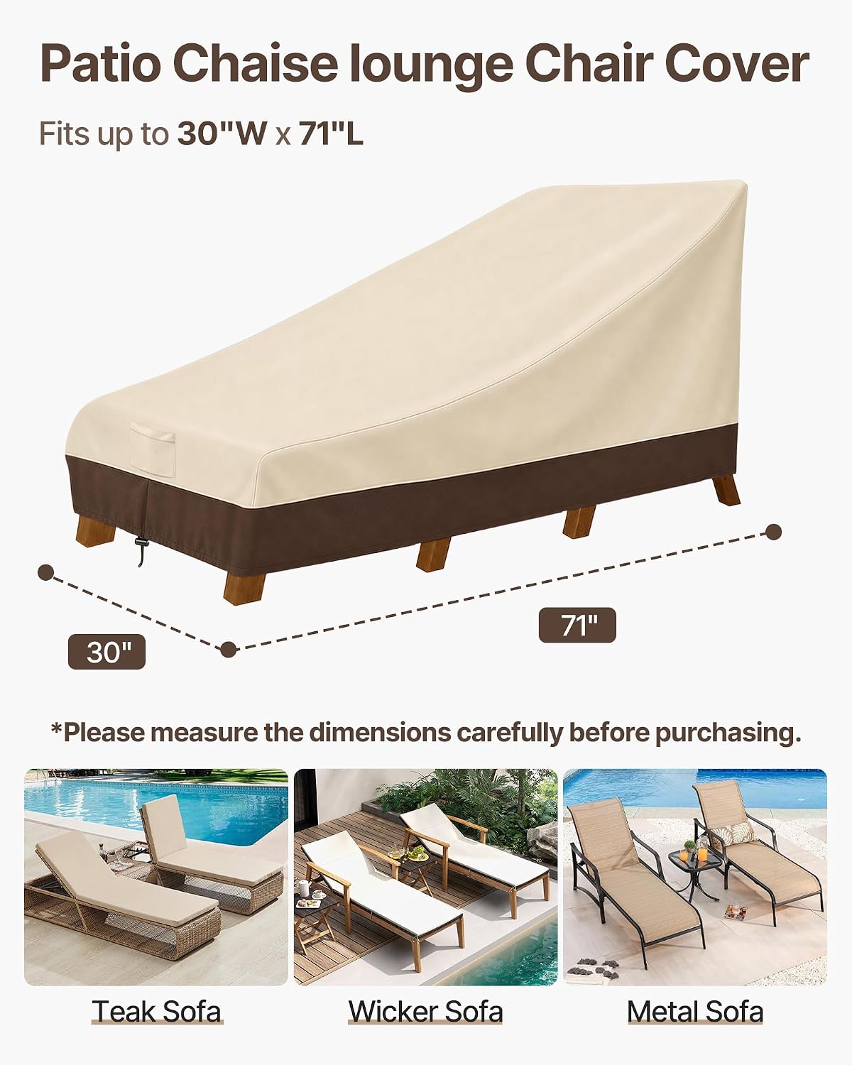 Funda impermeable tumbona patio 600D resistente UV beige marrón
