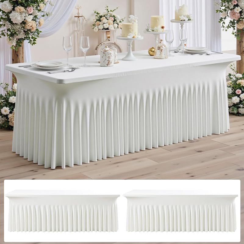 2 Manteles Elastano Crema 8ft Ajustables Sin Arrugas
