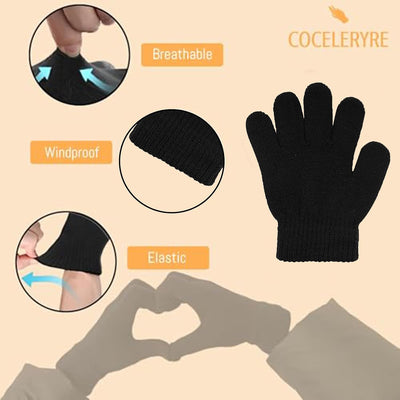 2 Pzas Guantes Invierno Niños Unisex Negro Elásticos Cálidos