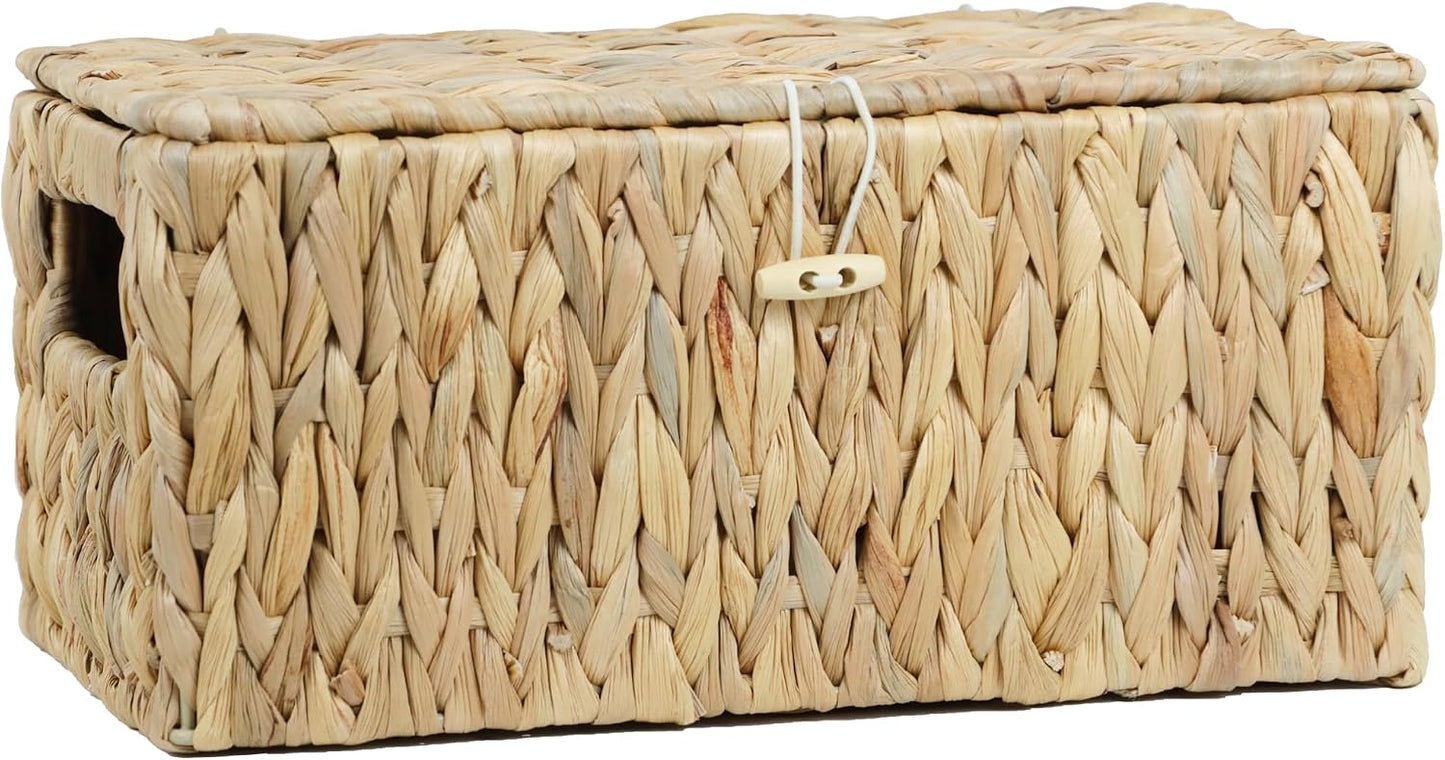 Cesta mimbre rectangular con tapa y asas para estante hogar