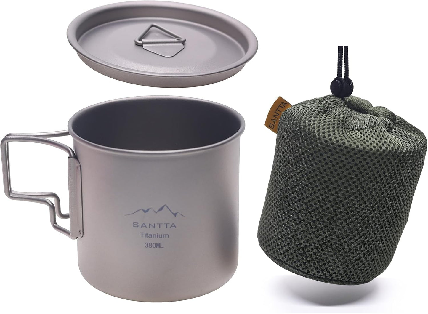 Taza titanio 12oz con mango plegable 380ml
