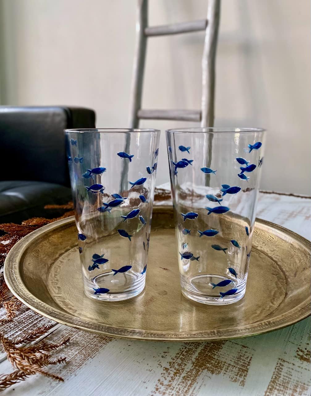 Set 6 Vasos Acrílicos Pesca 19oz Sin BPA Transparentes Azul